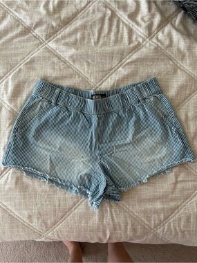 Rewash Blue & White Pinstripe Elastic Waist Shorts